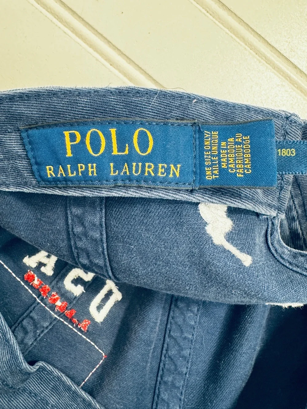 Vintage Polo Ralph Lauren Hat Blue Flag USA Baseball Cap 1990s Strapback Faded